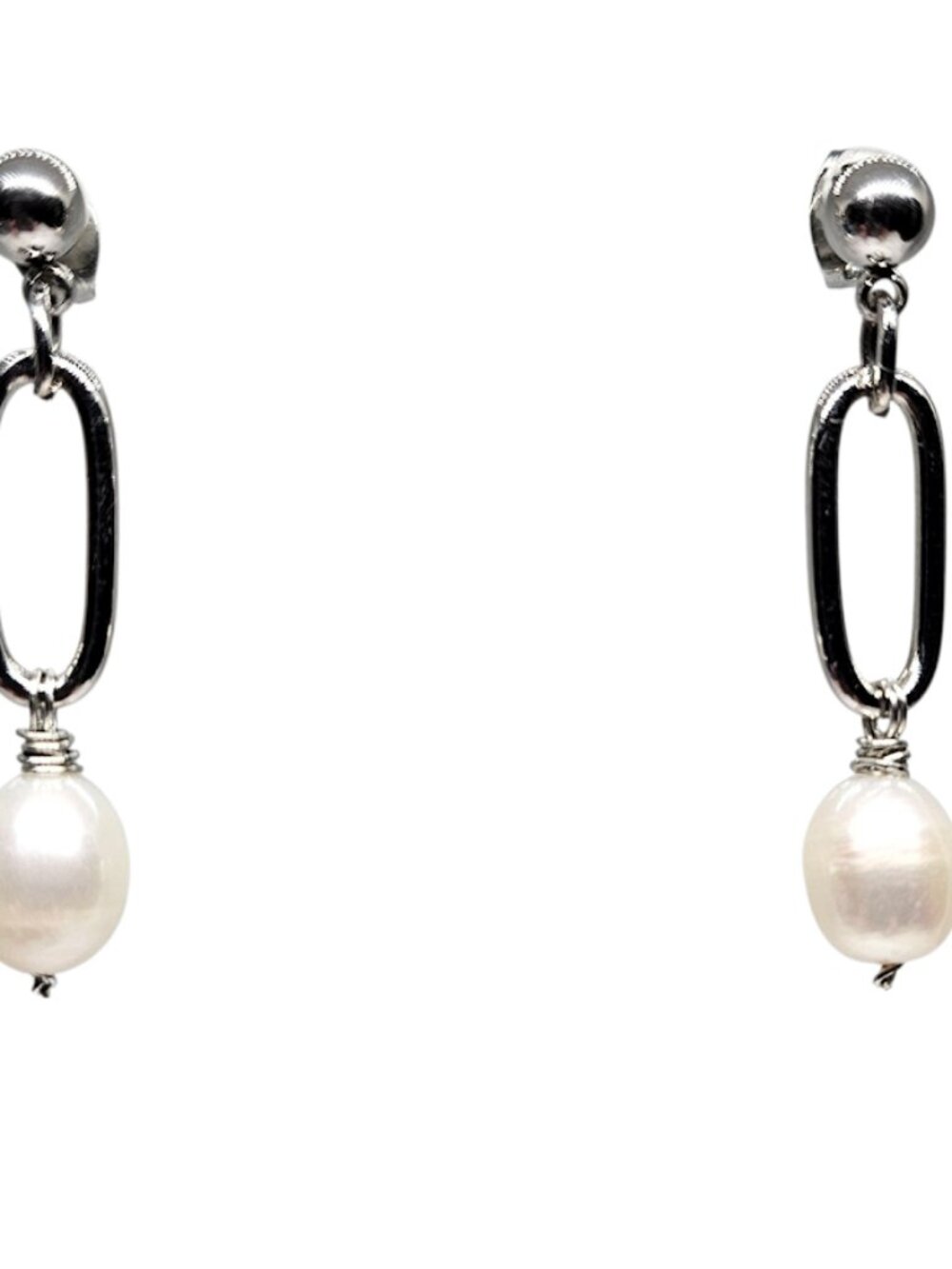 Handmade Freshwater Pearl Drop Earrings Silver Oval Hoop Minimalist Dainty Stud